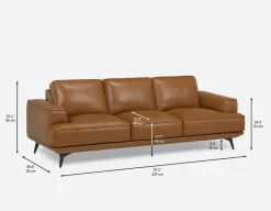 ALPHA 100% leather mid century 3-seater sofa