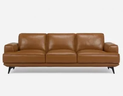 ALPHA 100% leather mid century 3-seater sofa