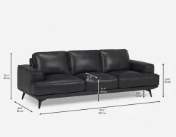 ALPHA 100% leather mid century 3-seater sofa