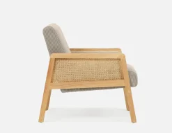 BECKETT armchair with corduroy and rattan accents