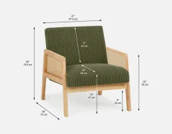 BECKETT armchair with corduroy and rattan accents