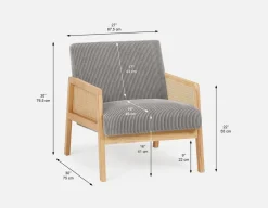 BECKETT armchair with corduroy and rattan accents