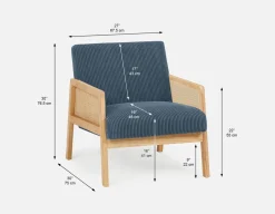 BECKETT armchair with corduroy and rattan accents