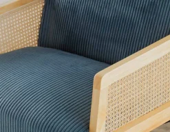 BECKETT armchair with corduroy and rattan accents