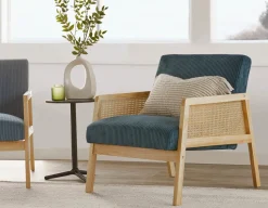 BECKETT armchair with corduroy and rattan accents