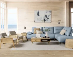 BECKETT armchair with corduroy and rattan accents