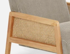 BECKETT armchair with corduroy and rattan accents