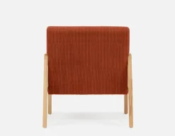 BECKETT armchair with corduroy and rattan accents