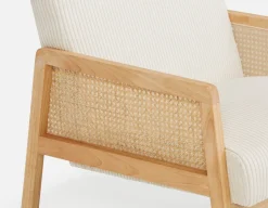 BECKETT armchair with corduroy and rattan accents