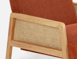 BECKETT armchair with corduroy and rattan accents
