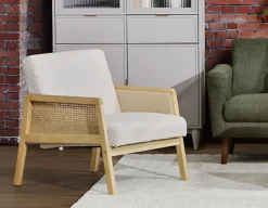 BECKETT armchair with corduroy and rattan accents