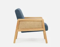 BECKETT armchair with corduroy and rattan accents