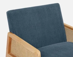 BECKETT armchair with corduroy and rattan accents