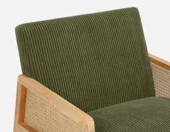 BECKETT armchair with corduroy and rattan accents