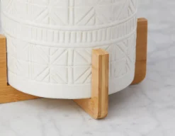 BOLANOW ceramic planter with bamboo stand 24 cm