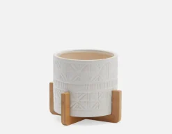 BOLANOW ceramic planter with bamboo stand 24 cm