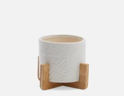 BOLANOW ceramic planter with bamboo stand 21 cm