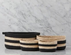 BUD set of 3 cotton rope and straw baskets