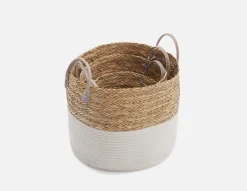 BUD set of 3 cotton rope and straw baskets