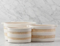 BUD set of 3 cotton rope and straw baskets