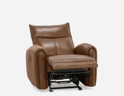 CALVERO contemporary power-reclining and glider 100% leather armchair with usb port