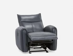 CALVERO contemporary power-reclining and glider 100% leather armchair with usb port