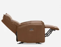 CALVERO contemporary power-reclining and glider 100% leather armchair with usb port