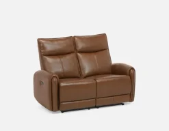 CALVERO contemporary power-reclining 100% leather loveseat with usb port