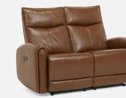 CALVERO contemporary power-reclining 100% leather loveseat with usb port