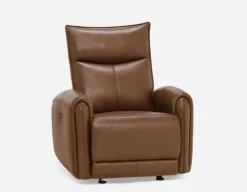 CALVERO contemporary power-reclining 100% leather loveseat with usb port
