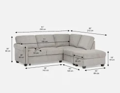 DELPHINE traditional left-facing sectional sofa-bed with storage