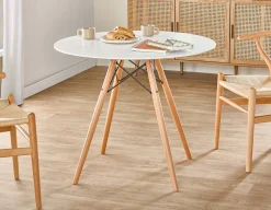 EIFFEL round lacquered dining table with solid beech wood legs 90 cm
