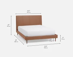 JAVIER mid-century modern 100% leather queen size bed