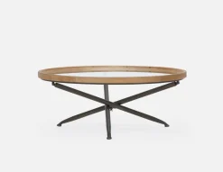 KAY fir wood coffee table with tempered glass top 100 cm