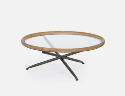 KAY fir wood coffee table with tempered glass top 100 cm