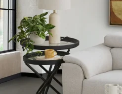 KAY set of 2 fir wood nesting tables with tempered glass tops