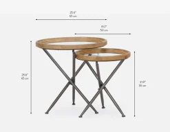 KAY set of 2 fir wood nesting tables with tempered glass tops