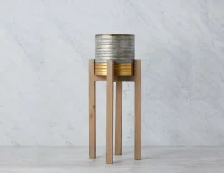 KENEL cache-pot en bois de pin et rotin avec support 61 cm