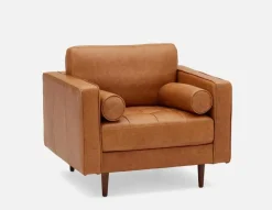 KINSEY mid-century modern 100% leather 3-seater sofa