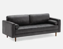 KINSEY mid-century modern 100% leather 3-seater sofa
