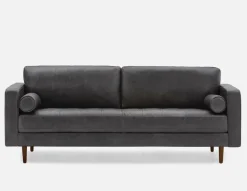 KINSEY mid-century modern 100% leather 3-seater sofa