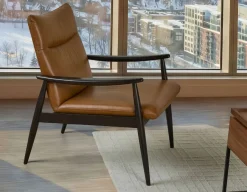 LATONA 100% leather mid-century modern accent chair