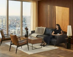 LATONA 100% leather mid-century modern accent chair