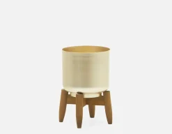 MURIEL metal planter with wood stand 24 cm