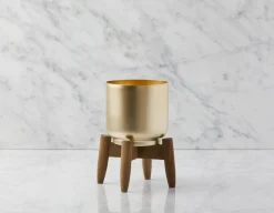 MURIEL metal planter with wood stand 22 cm