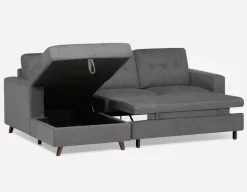 RENEE mid-century modern left-facing sectional sofa-bed with storage