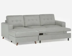 RENEE mid-century modern left-facing sectional sofa-bed with storage