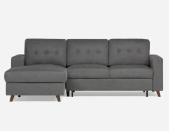 RENEE mid-century modern left-facing sectional sofa-bed with storage