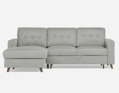 RENEE mid-century modern left-facing sectional sofa-bed with storage