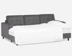 RENEE mid-century modern left-facing sectional sofa-bed with storage